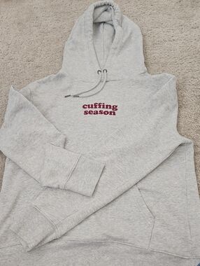 Aeropostale Light Gray Hoodie with Maroon "cuffing season" Chest Script - Women